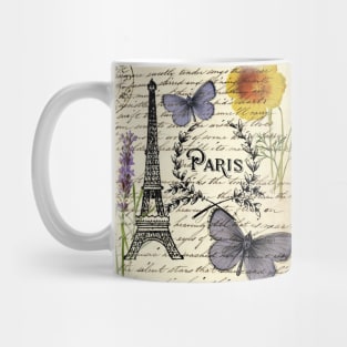 Shabby chic botanical butterfly french provincial scripts paris eiffel tower Mug